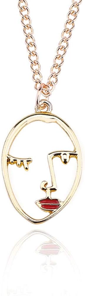 GEDASHU Necklace Fashion Facial Contour Silhouette Abstract Face Pendant Necklace Enamel Sexy Lips Hollow Face Women Colar Jewelry