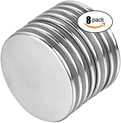 N52 Powerful Neodymium Disc Magnets, Strong, Permanent, Rare Earth Magnets. Fridge, DIY, Building, Scientific, Craft, and Office Magnets, Pack of 8