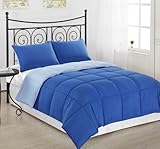 Cozy Beddings 3-Piece Reversible Down Alternative Mini Comforter Set with Anti-Microbial Finish, Queen/Full, Royal Blue/Light Blue
