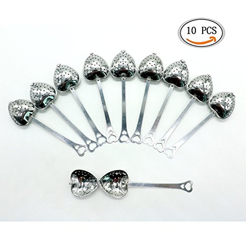 Buorsa Tea Filter Long Grip Stainless Steel Mesh Heart Shaped Tea Strainer Spoon, Set of 10 Tea Infuser Spoon, 10 Pcs