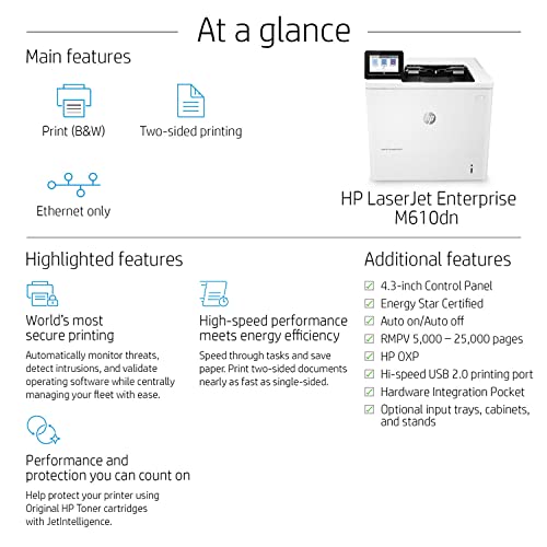 HP LaserJet Enterprise M610dnB SingleFunction Wired Monochrome Laser Printer Print only 4.3