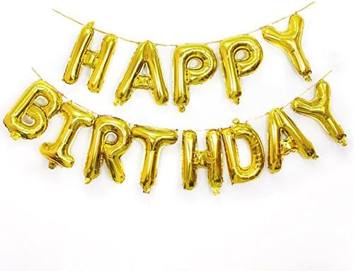 Hanging Happy Birthday Alphabet Balloons Banner 16 Inch Gold Silver Letters Aluminum Film Balloon for Birthday Party Independence Day Decoration by WULEEUPER (Gold)
