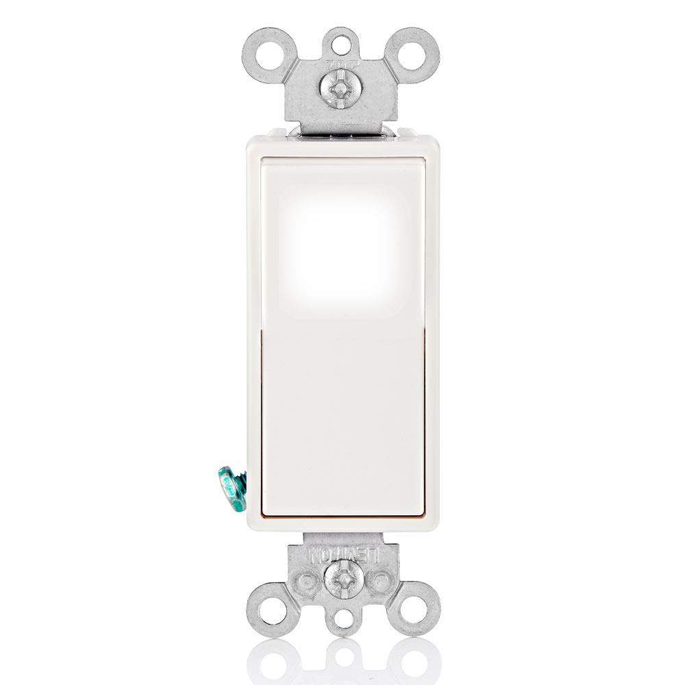 Photo 1 of Leviton 15 Amp, 120/277 Volt, Decora LED Illuminated Rocker 4-Way AC Quiet Switch, Residential Grade, Grounding, L5614-2W, White