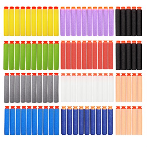 EKIND 100Pcs Suction Darts Refill Foam Bullet for Nerf N-strike Elite Guns (10 different color)