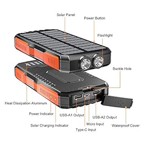 Cocoda Power Bank Solare, Caricatore Portatile 25000 mAh con 2 Torce Ultra Luminose e 2 Uscite & Ingressi (Micro USB… - immagine 8