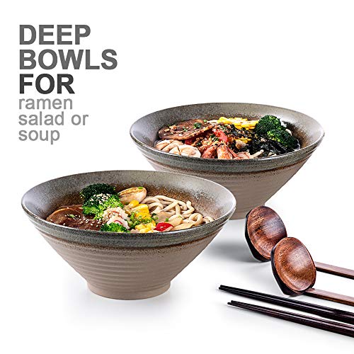 NJCHARMS Ceramic Ramen Bowls set, Noodles Soup Bowls, 2 Sets (6 Piece