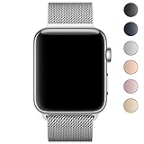 Walcase for Apple Watch Band, Fully Magnetic Closure Clasp Mesh Milanese Loop Stainless Steel iWatch Band for Apple Watch Series 3 2 1 Sport and Edition 38mm, Silver