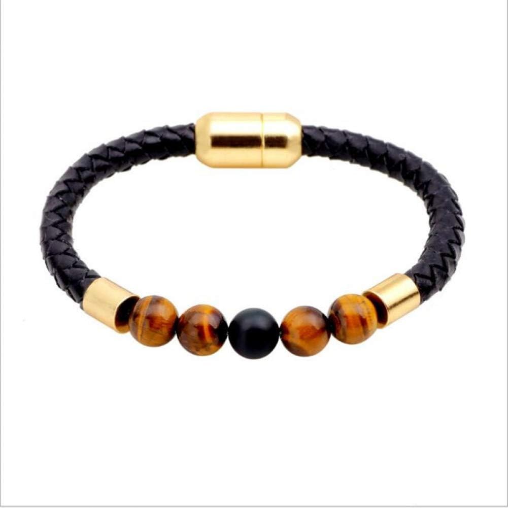 MHOOOA Male Pulseras Spirit Prayer Natural Stone Stainless Steel Magnet Bracelet Fashion Leather Bracelet Birthday Gift