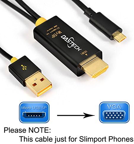 Micro USB Slimport to HDMI, Dasteck Micro USB 5Pin SlimPort to HDMI Male to Male 3Meters/10Ft Convert Adapter Come with USB Charging port