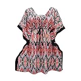 Womens Sylvia Short Caftan Kimono Sleeves Multired Ikat Printed Kaftan Dress Tops