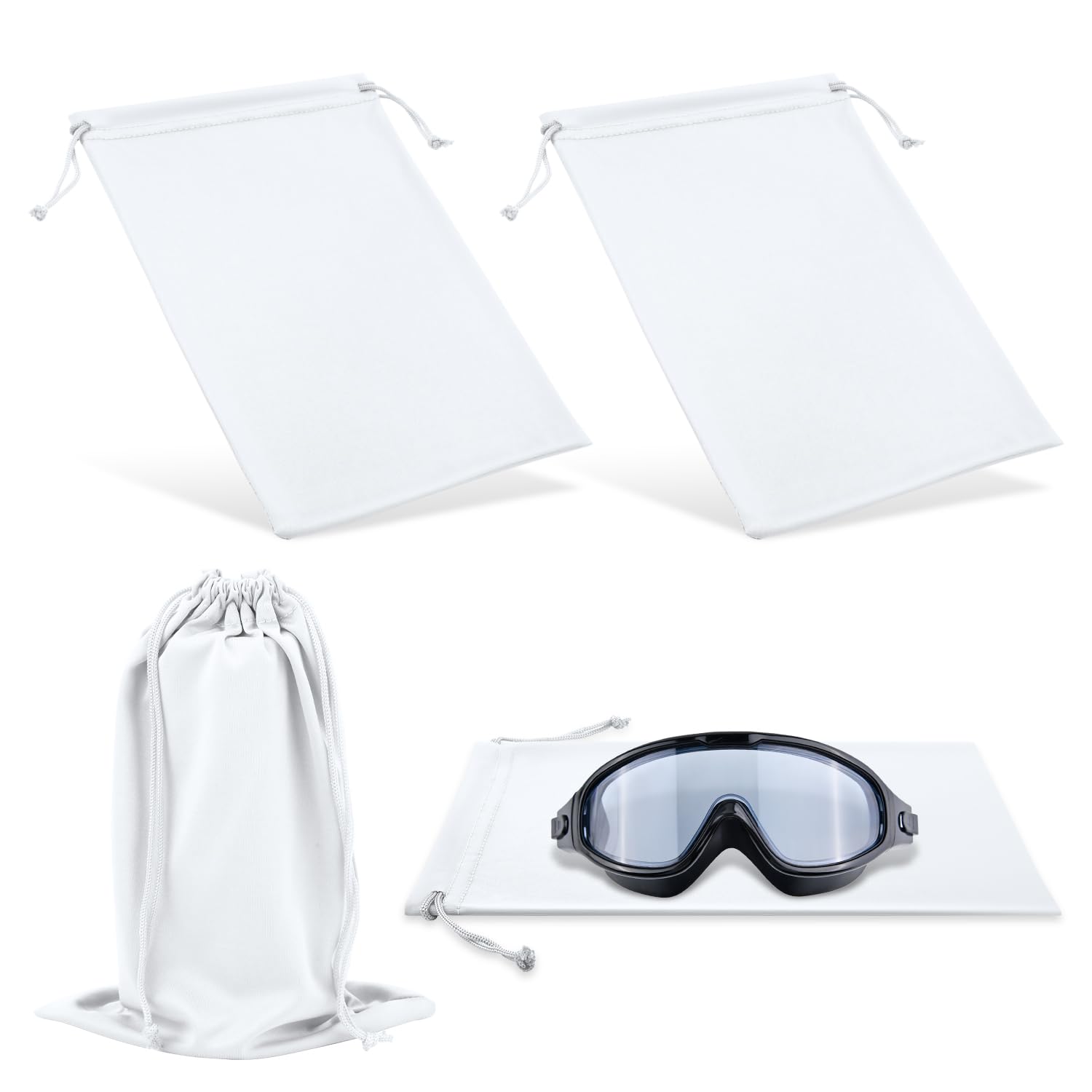 PEUTIER 4pcs Ski Goggle Bags, 10.6x7.1 Inch Microfiber Soft Ski Goggle Pouch with Drawstring Snow Goggle Pouch Eyeglasses Storage Bag for Goggles Lens Camera Lenses Eyewear Accessories (White)
