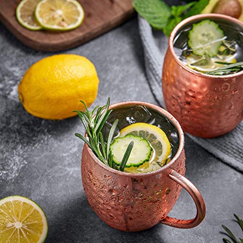 Deik Moscow Mule Mugs, 16oz Set of 4 Moscoe Mule Copper Cups with Brass