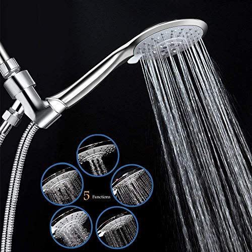Shower Head, YAWALL Handheld Shower Head with High Pressure 5-Spray Adjustable hand Shower head at bathroom for Adults, Teens, Kids and pets with Long Stainless Steel Hose