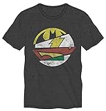 DC Comics Split Logos Mens Grey T-shirt Batman Flash Superman