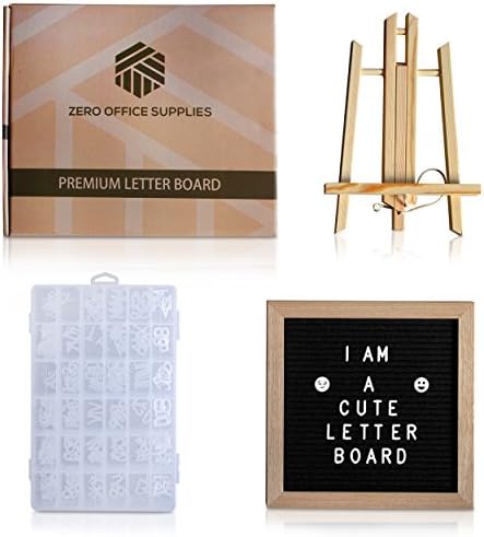 Zero Office Supplies Premium Changeable Letter Board Black Felt, 10 x 10 inch, Small Display Stand, Wall Mount, Precut Cut Letters in a Letter Box, 300 plus letter, symbols and emojis