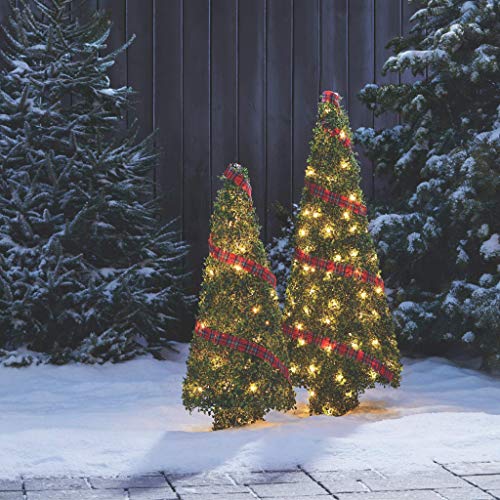 NOMA Pre Lit Incandescent Light Up Winter Green Garden Cone Trees
