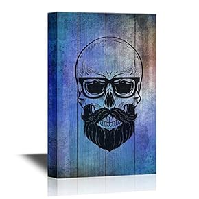 Beard Art Canvas Wall Art - Skull with Beard and Glasses - Gallery Wrap Modern Home Art | Ready to Hang - 12x18 inches
