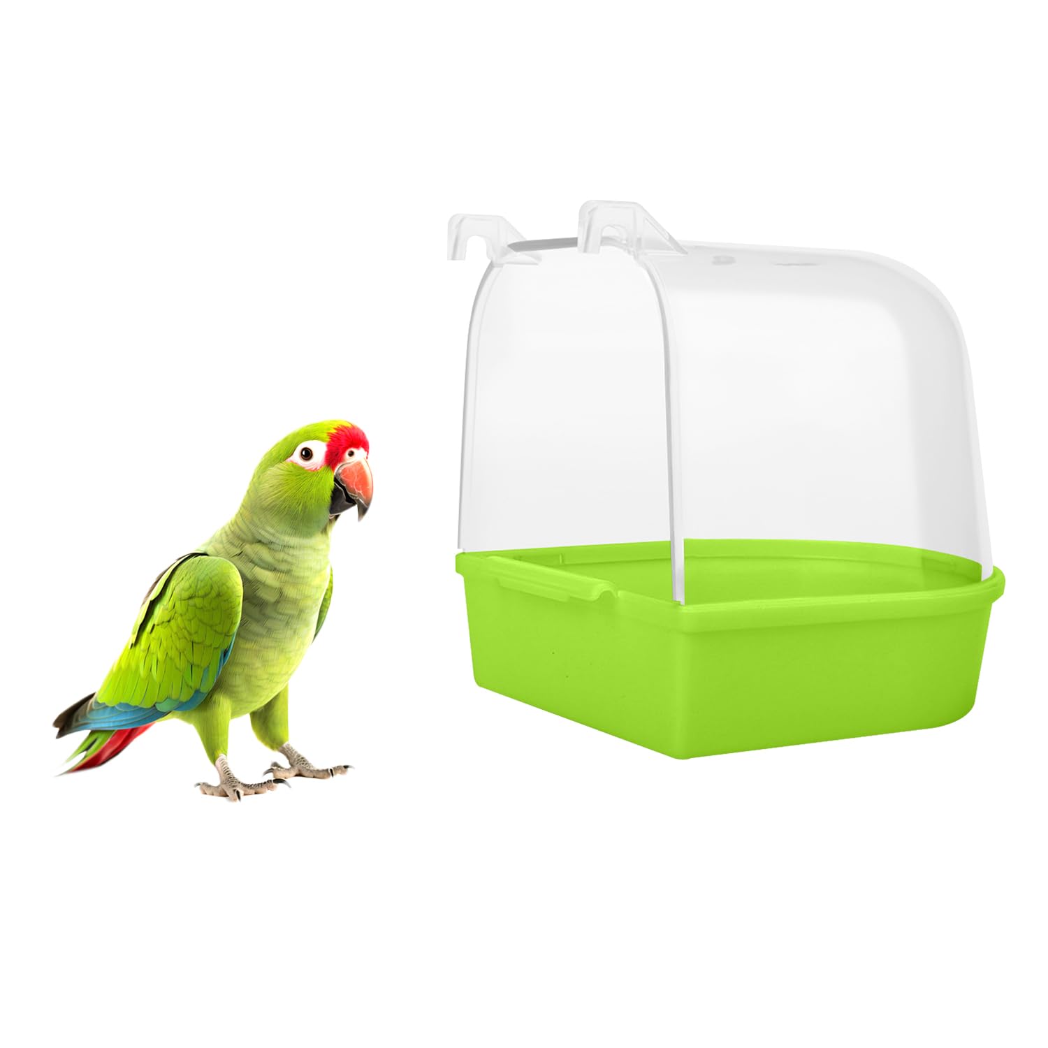 MEISH Bird Bath Tub Pet Bird Bath Box with Hooks Bird Cage Hanging Bathtub Bird Cage Accessory Supplies for Parrot Canary Budgies (Green)