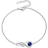 LOCIBLO Birthstone Bracelets for Women 925 Sterling Silver Created Gemstone Bracelet Infinity Pendant Jewelry for Her, 6.7"+1.2"
