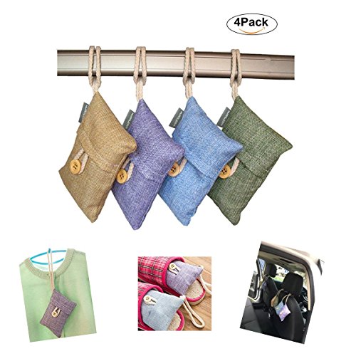 YOSPOSS Natural Air Purifying Bags, 100g Bamboo Charcoal [4-Pack], Deodorizer, Dehumidifier, Odor Absorber, and Freshener for Fridge, Closets, Shoes, Kitchens, Pets,and Cars