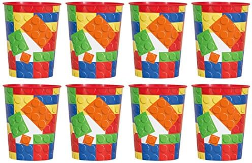Building Blocks 16oz Plastic Favor Keepsake Cups 8 Pack