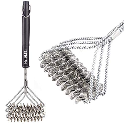 Nice2mitu Safe Clean Grill Brush - Bristle Free Barbecue Brush - 100% Rust Resistant Stainless BBQ Cleaner Safe For Porcelain, Steel, Ceramic, Iron - Great Grill Accessories Gift, Black