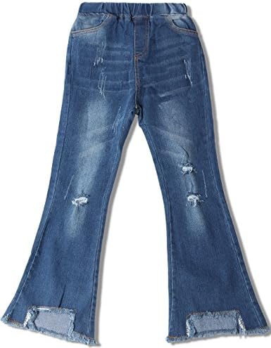WIYOSHY Girls’ Skinny Ripped Bellbottoms Elastic Waist Denim Jeans F919 (Blue, 6/6X (130))