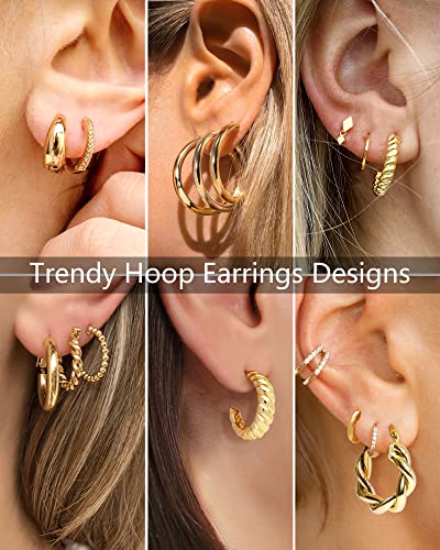 Adoyi Gold Hoop Earrings Set for Women Gold Hoops Twisted Huggie Hoops Earrings 14K Plated for Girls Gift Lightweight 9 Pairs