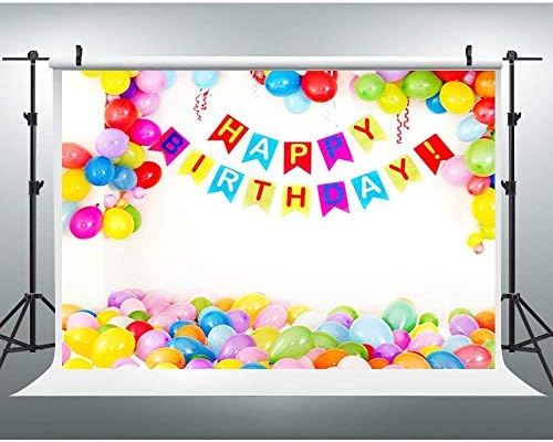 Happy Birthday Backdrop Kids Cartoon Party Photography Background Colorful Balloon Banner Vinyl Backdrop for Baby Shower Infant Newborn Child Portrait Photography Studio Props YouTube Video 57(5x3)