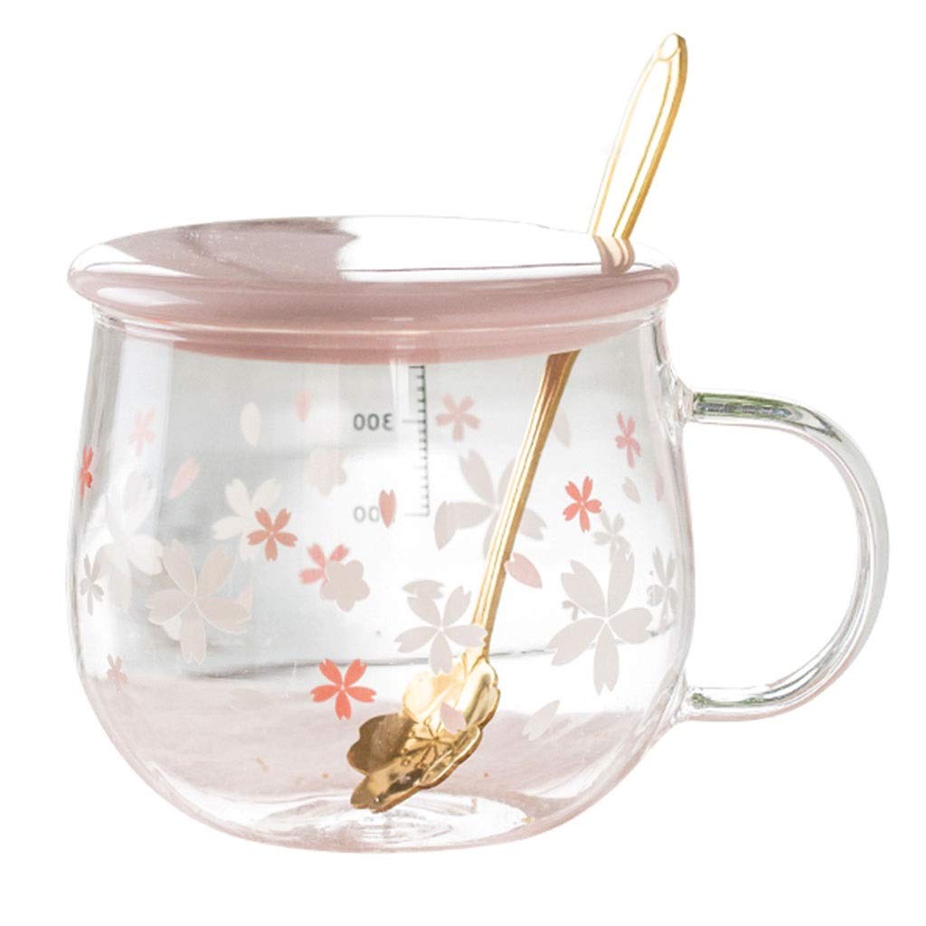 Photo 1 of *Missing Parts* Sakura Cup, Creative Sakura Mug, Cute Heat-resistant , Transparent , Borosilicate Glass Coffee Cup,Gift( Color : Pink A , Size : 400ML ) **MISSING SPOON**