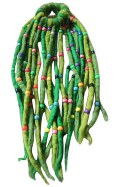 Hair Scrunchy, Scrunchie, Long Felt, Elasticated, Beaded, Extensions, Dreadlocks (Green/Lime)