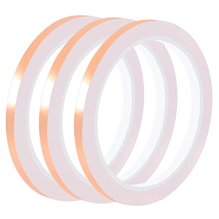 3 Rollen 10M x 6,4mm Selbstklebend Kupferfolieband, EMI Kapton Tape Klebeband Abschirmband Schneckenband Schneckenschutz