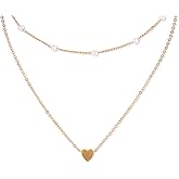 ACO-UINT Gold Necklace for Women, Heart Pendant & Pearl Choker Layered Necklaces Stack 14K Gold Plated Chain Dainty Cute Trendy Women's Jewelry Gifts