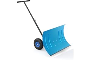 GarveeTech 29x20inch Snow Shovel with Wheels - Heavy Duty Steel Snow Pusher, 5-Position Angled Blade, Ergonomic Design, Back-