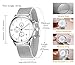 SONGDU Unisex Silver Chronograph Watch Big Face Stopwatch with Date Calendar and Milanese Mesh Strap