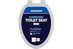 HIGHCRAFT Premium Elongated Toilet Seat with Adjustable Hinges - Molded Plastic Toilet Seat - Fits Standard Elongated Toilets - Oval Seat in White