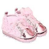 ELee Baby Girl Lace Up Rose Non Slip Toddler Crib Shoes First Walkers (0-6 Months, #6 Pink)
