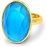 FUN JEWELS Color Change Facet Crystal Oval Stone Mood Ring in 18K Gold Plated, Size Adjustable, Gifts for Women
