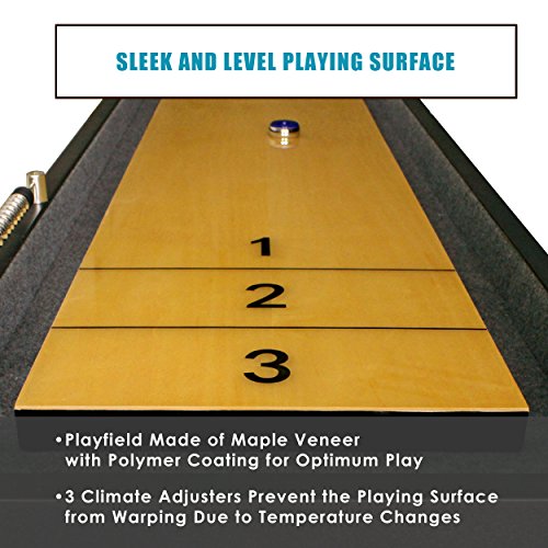 Harvil 12-Foot Shuffleboard Table with Complete Shuffleboard Accessories, Built-In Storage Cabinet, and Leg Levelers