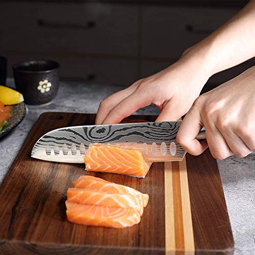 Japanese Santoku Knife, 7" Professional Kitchen Knives – German Carbon Stainless Steel – Sharp – Stain and Corrosion Resistant, Ideal for Home Kitchen and Restaurant