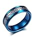 Tungary 8mm Tungsten Rings for Men Wedding Engagement Band Dragon Blue Beveled Edge Size 6-14