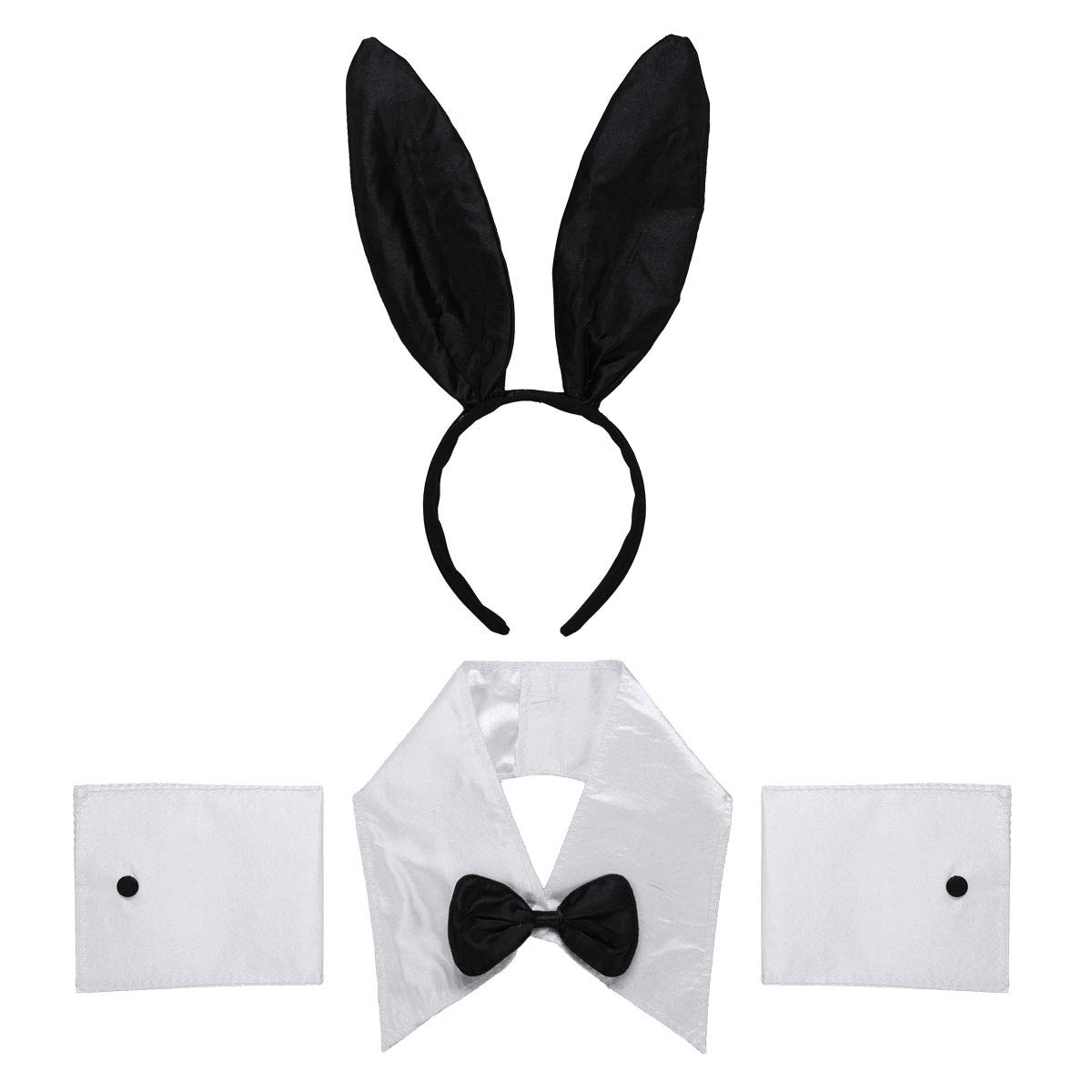 Freebily Women Bunny Cosplay Costume Outfit Rabbit Ears Headband Collar Bowtie Cuffs Set for Halloween Bachelorette Parties Black & White One Size