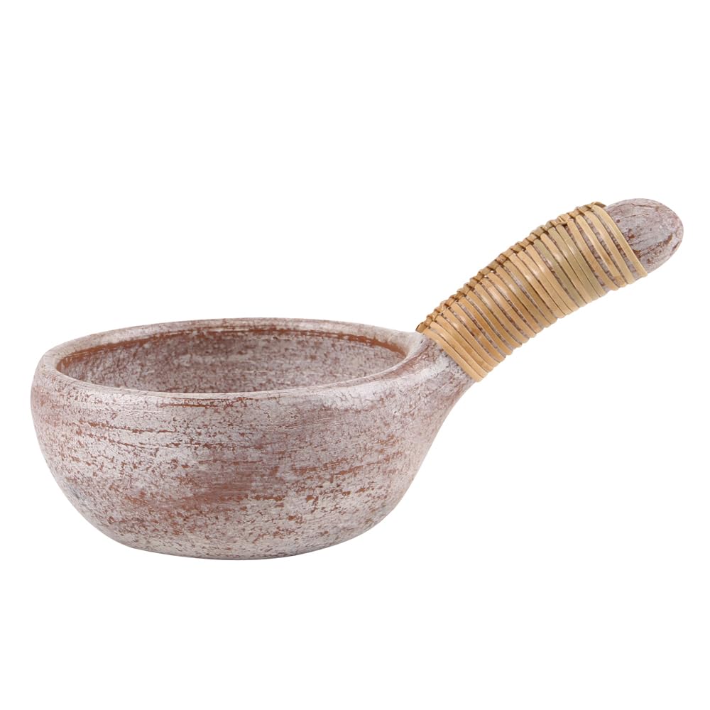 Bitto incense burner incense bowl ATUM, made of terracotta in whitewash, with bast handle, L: 19 cm, H: 5,5 cm, Ø 11 cm