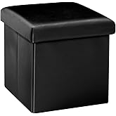 B FSOBEIIALEO Folding Storage Ottoman Cube with Faux Leather for Living Room, Bedroom, Home Office, Dorm Storage Footrest Black 11.8"x11.8"x11.8"