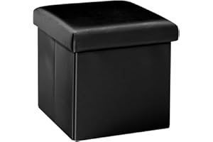 B FSOBEIIALEO Folding Storage Ottoman Cube with Faux Leather for Living Room, Bedroom, Home Office, Dorm Storage Footrest Bla
