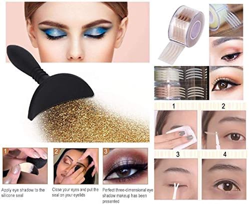 SOZZUMI 600pcs Of Double Fold Invisible Eyelid Sticker Big Eyes Makeup Tape (Small) + 1 PC Of Silicone Eyeshadow Stamp Crease Glittering Lazy Seal Applicator For Eye beauty Makeup Tools (Black)