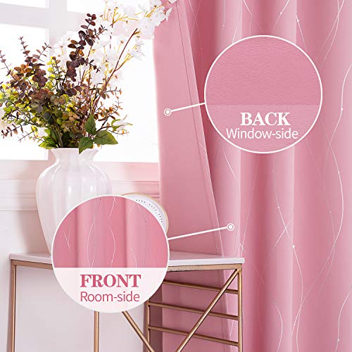 Anjee Occhiello Tende oscuranti termoisolanti e Tende Linea d\'onda con Pois Stampato per Soggiorno Camera da Letto Camera dei Bambini Due tiranti Coordinati 46 x 72 Pollici Rosa