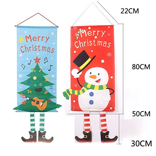 GANBA 2 Pack Christmas Hanging Cloth Flag,Seasonal Fabric Wall Hanging Holiday DÃ©cor Door Window Decorations for Christmas Ornament,Santa Claus & Elf