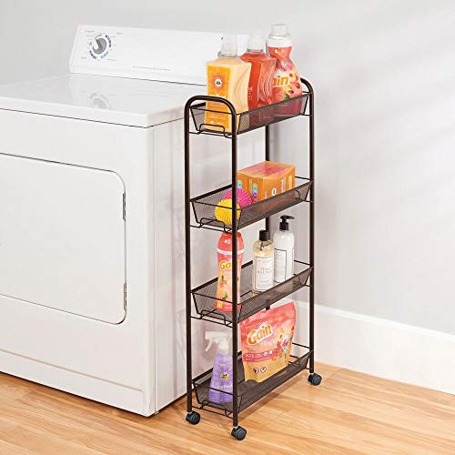 mDesign Portable Rolling Laundry Utility Cart Organizer Trolley with