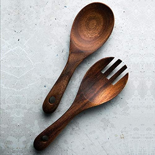 OGAWOO 2Pcs Wooden Kitchen Spoon Fork Set Cutlery Set Tableware Wooden Utensils Cooking Tools,1
